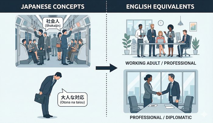Japanese vs English concepts of adult. / 日英の「大人」概念比較。