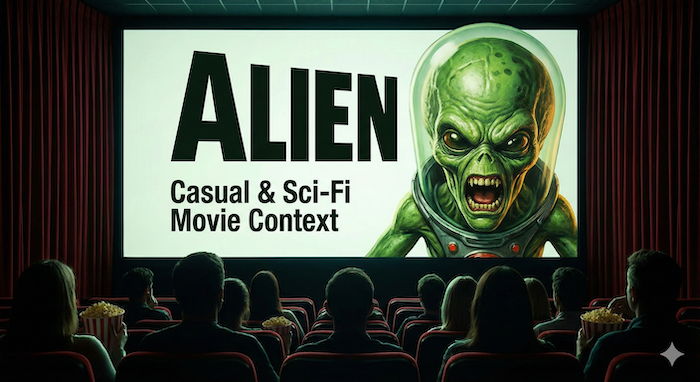 映画館のスクリーンに映るエイリアン。