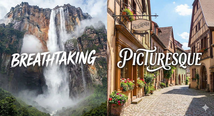 Breathtaking waterfall vs. picturesque village. (æ¯ãã®ãæ»ãšçµµã«ãªãæã®å¯Ÿæ¯)