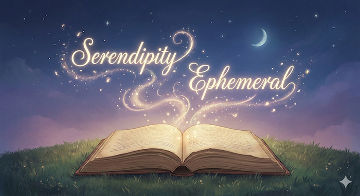 Whimsical illustration of magical words from a book.