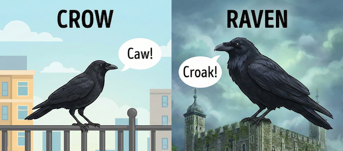 Crow vs. Raven infographic / カラスとワタリガラスの比較図