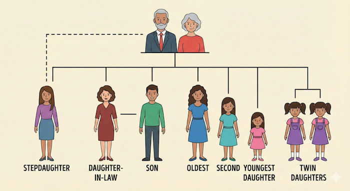 Illustrated family tree showing daughters / 娘たちを示すイラスト家系図