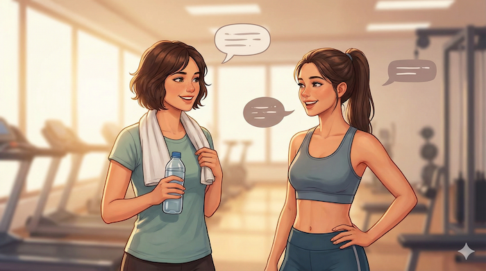 Friends Chatting at Gym ジムで会話する友人たち