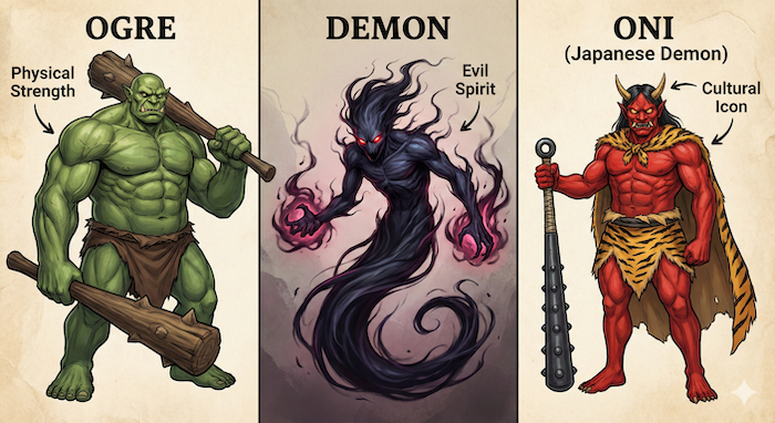 Comparison of Ogre, Demon, and Oni / オーガ、デーモン、鬼の比較
