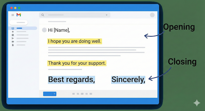 ããžãã¹ã¡ãŒã«ãæšæ¶ãšçµã³ã / Business email, opening and closing.