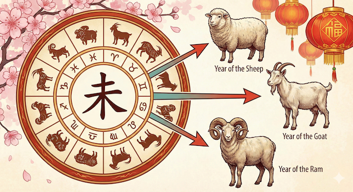 Zodiac: Year of the Sheep/Goat 代æ¿ããã¹ãïŒZodiac "Hitsuji" and related animals. å¹²æ¯ã®ãæªããšé¢é£ããåç©ã