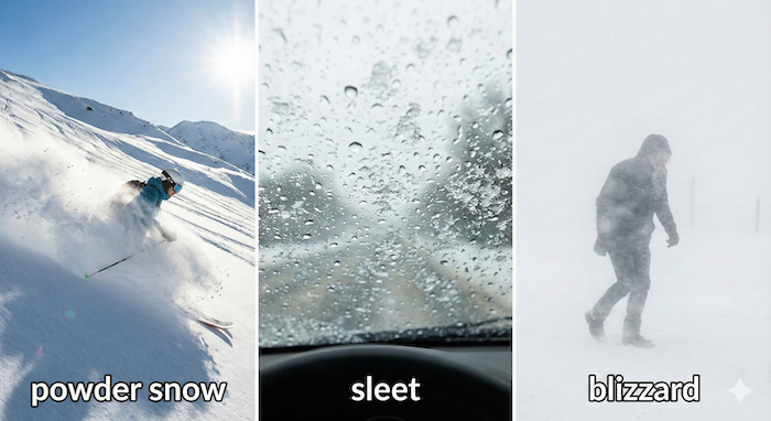 Powder, sleet, and blizzard (パウダースノー、みぞれ、吹雪)