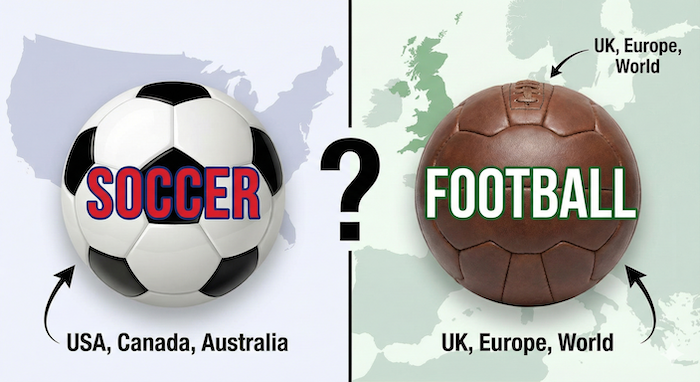 サッカーとフットボールの違いの図。