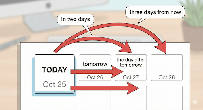 Calendar illustration showing future dates. 未来の日付を示すカレンダーのイラスト。