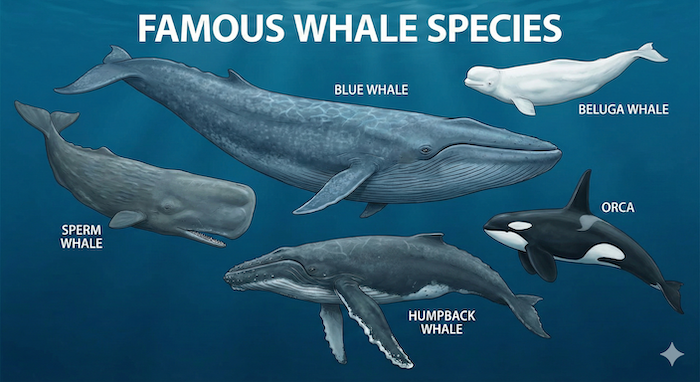 Various Whale Species Chart / 様々なクジラの種類チャート