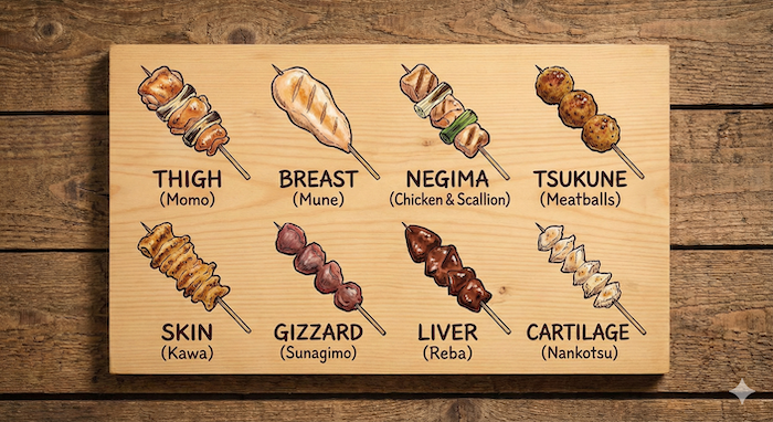 Illustrated Yakitori Menu / 焼き鳥のイラストメニュー
